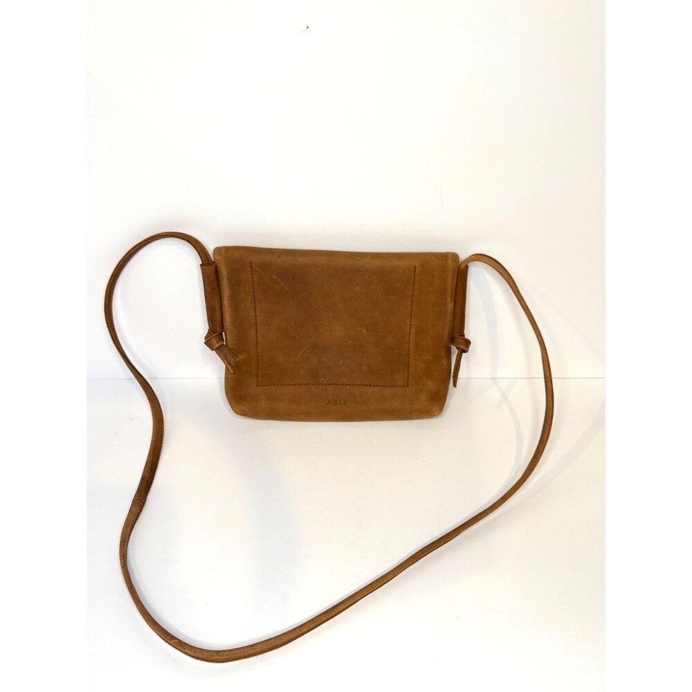 ABLE Cognac Leather Foldover Crossbody Bag Minimalist Envelope Purse